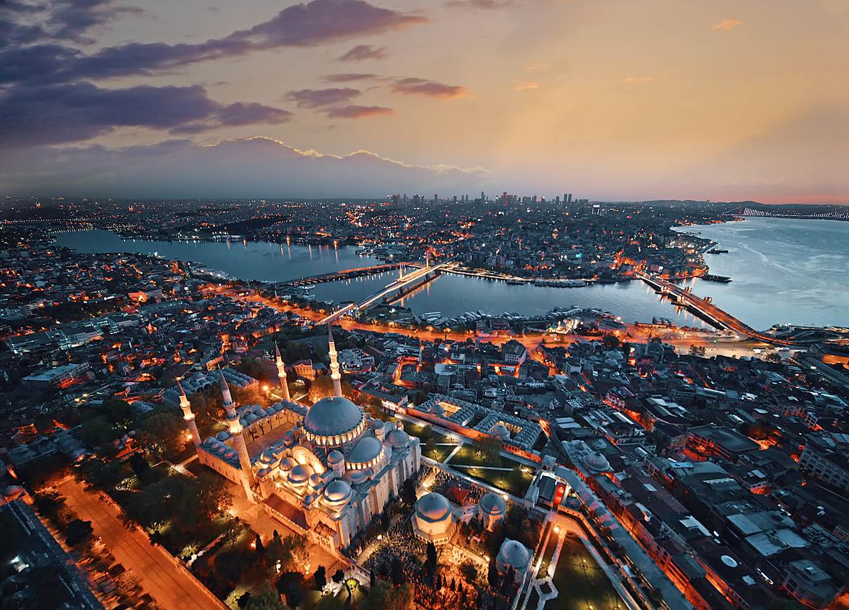 Aerial view of Istanbul at night