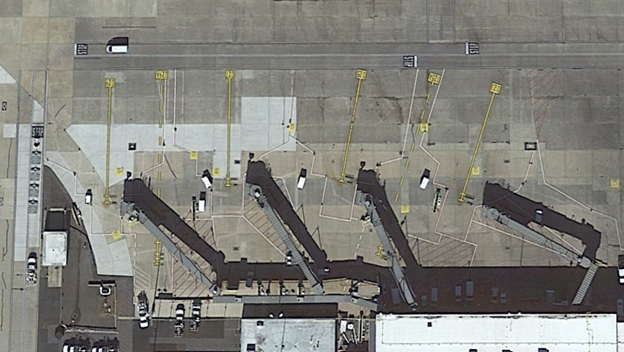 Google Earth aerial image of airport gates