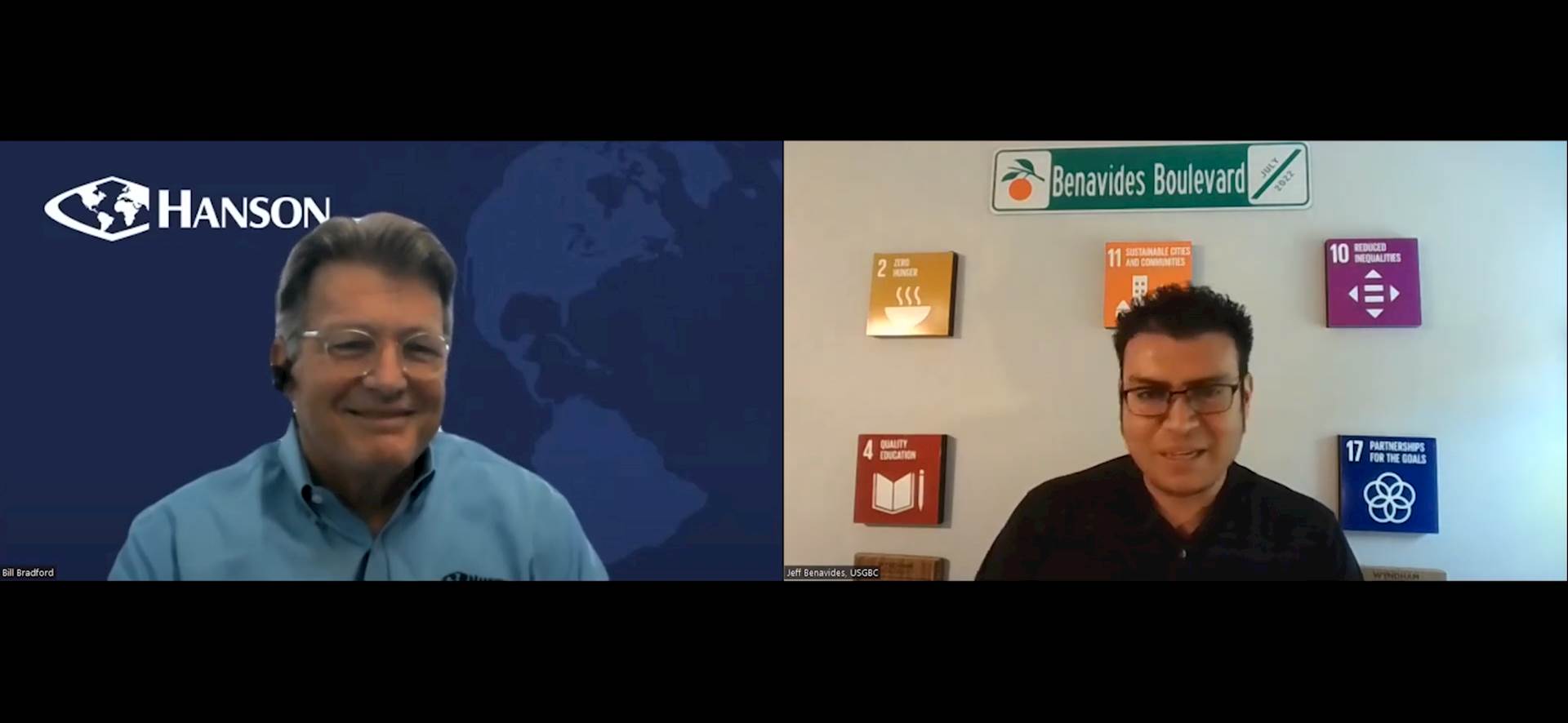 Screenshot from Discussions With Energy Leaders shows Bill Bradford and Jeff Benavides smiling