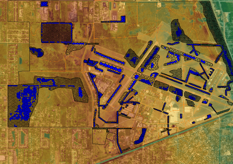 Aerial figure in brown with blue highlights showing stormwater master plan at Vero Beach Regional Airport