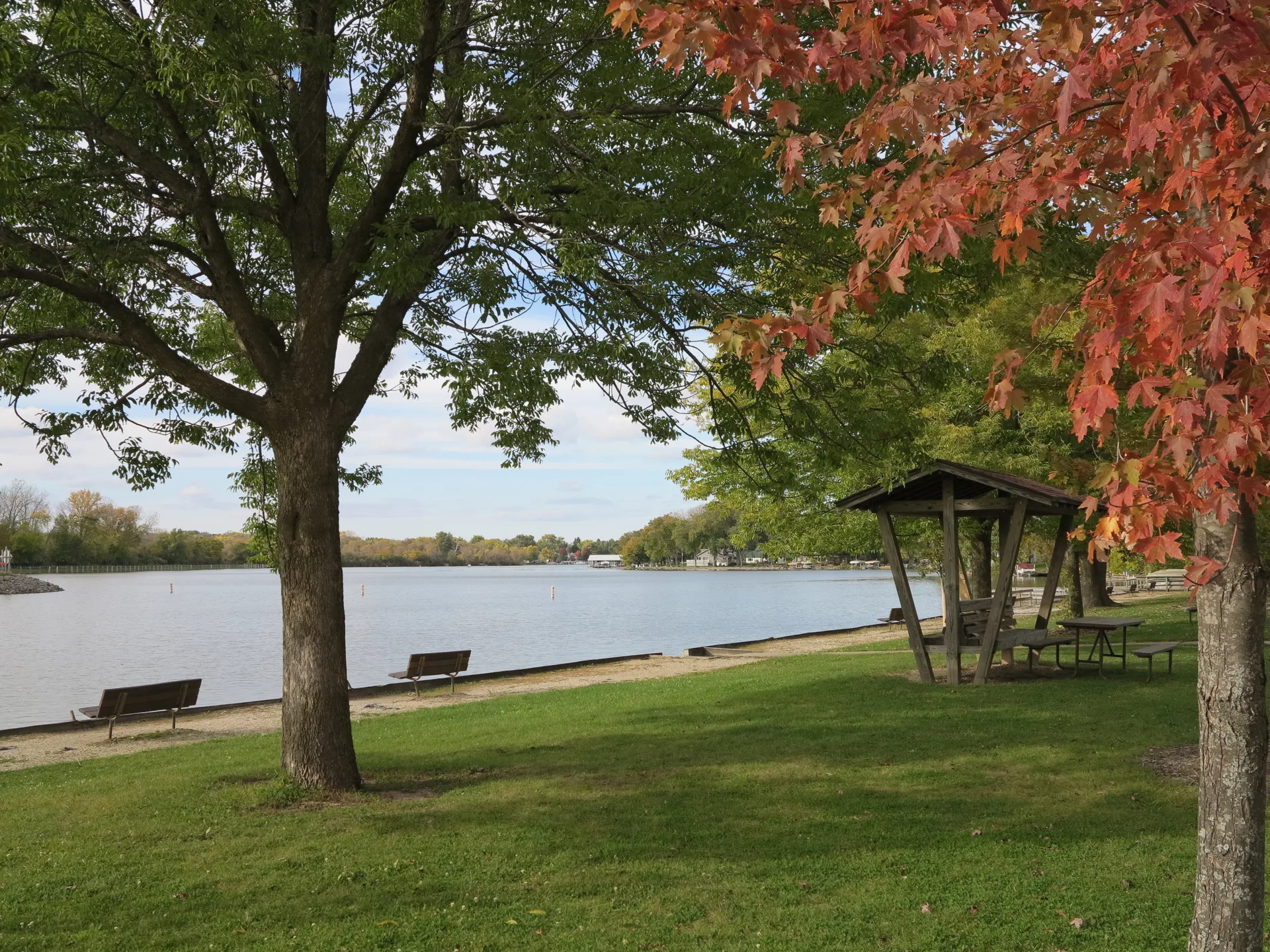 Start of Fall at McHenry Dam on the Fox River in Illinois