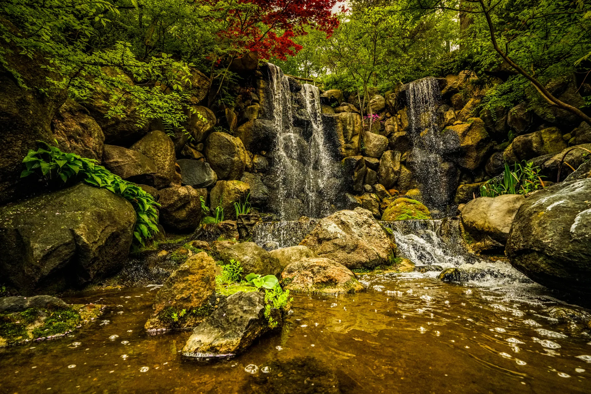 Waterfalls at the Japanese garden in Rockford Illinois.