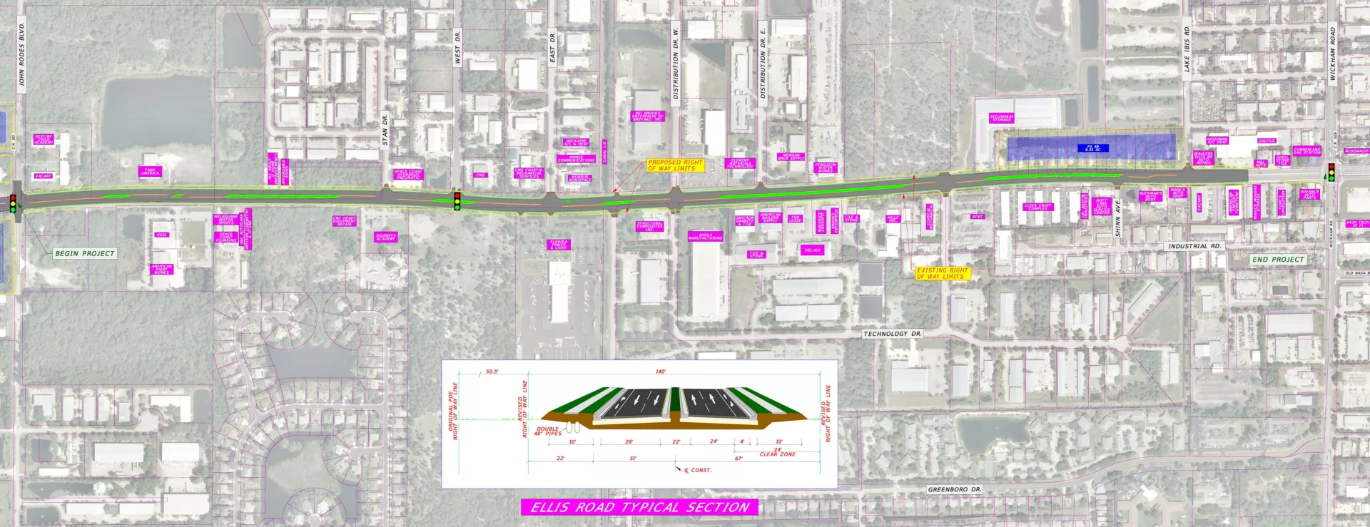 Hanson provided roadway and drainage design services to widen Ellis Road from a two-lane rural section to a four-lane urban section spanning 1.7 miles.
