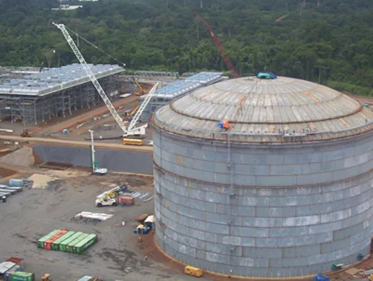 Liquified natural gas (LNG) tanks were constructed to store 36 million gallons of LNG, under pressure and at low temperatures.