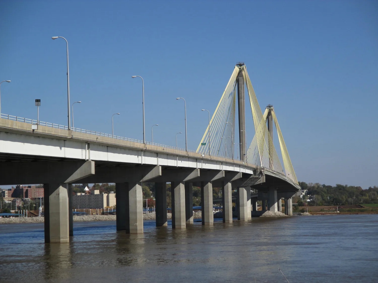 View of bridge over water with blue sky
