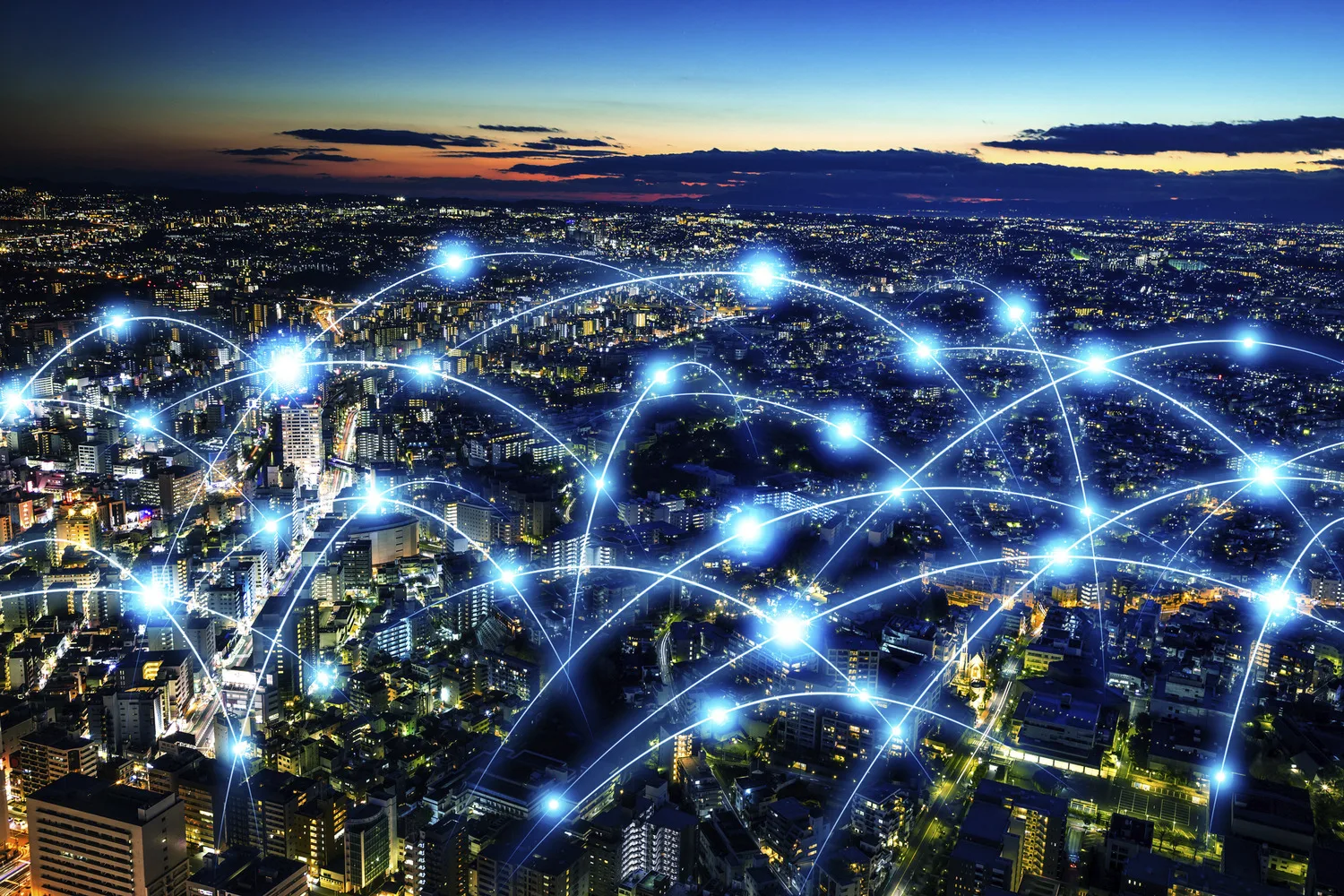 Smart city and telecommunication network concept. abstract mixed media.