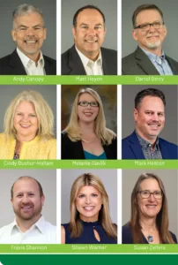 headshots of Andy Canopy, Matt Heyen, Darrel Berry, Cindy Bushur-Hallam, Melanie Gavlik, Mark Heaton, Travis Shannon, Shawn Warner and Susan Zellers