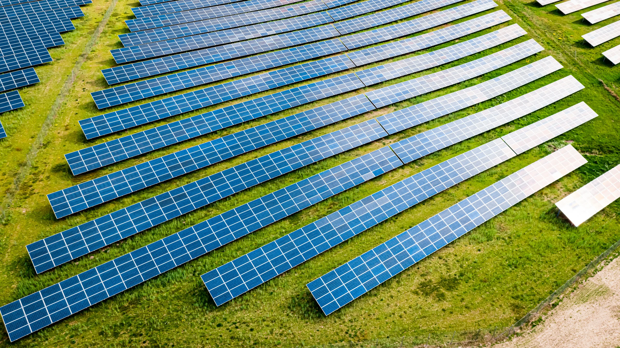 Photovoltaic farm as a renewable energy source. Pure energy in the countryside.