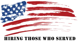 American flag image with wording "Hiring those who served"