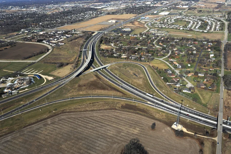 Aerial photo of tollway interchange