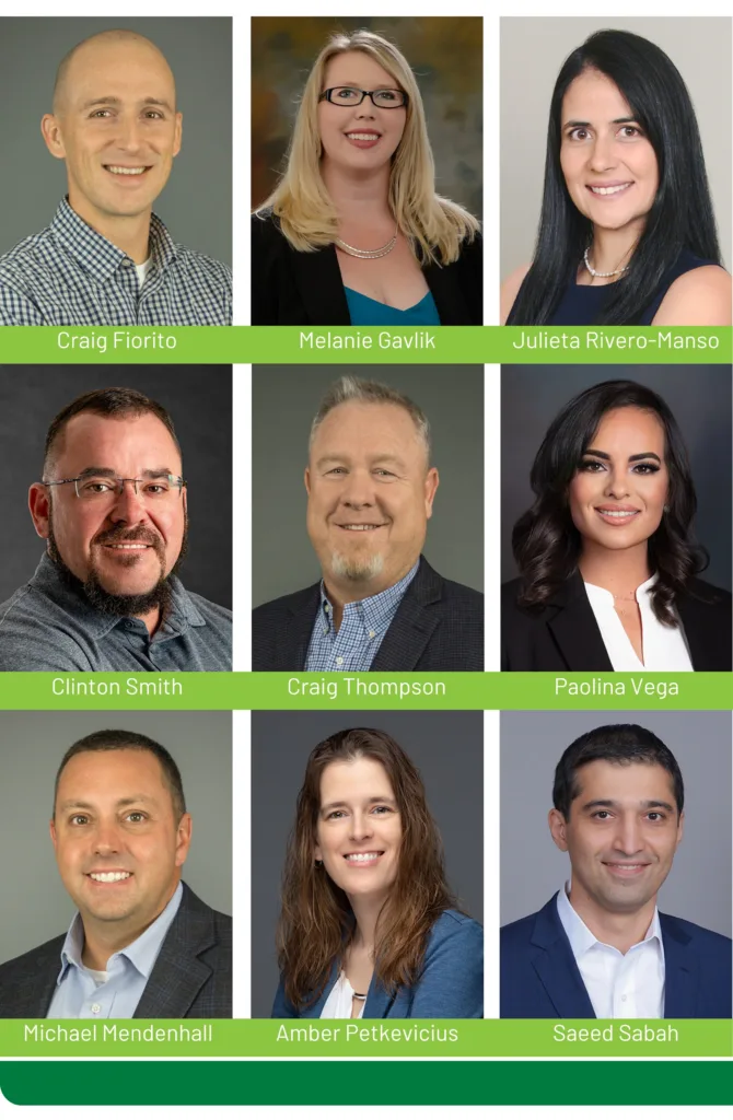 headshots of Craig Fiorito, Melanie Gavlik, Julieta Rivero-Manso, Clinton Smith, Craig Thompson, Paolina Vega, Michael Mendenhall, Amber Petkevicius and Saeed Sabah