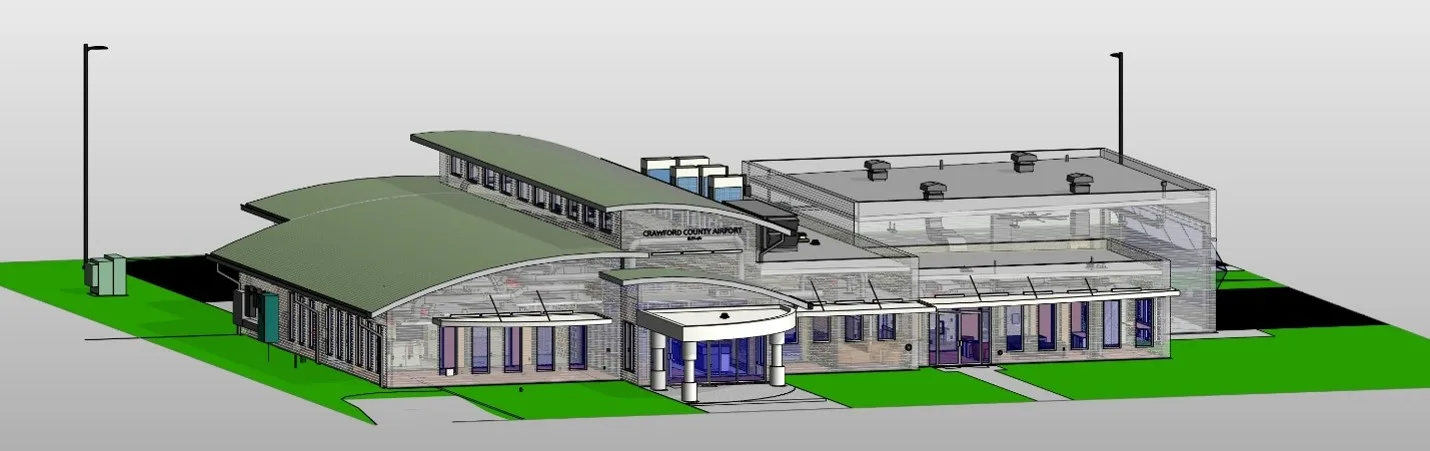 Revit model of building with addition at right
