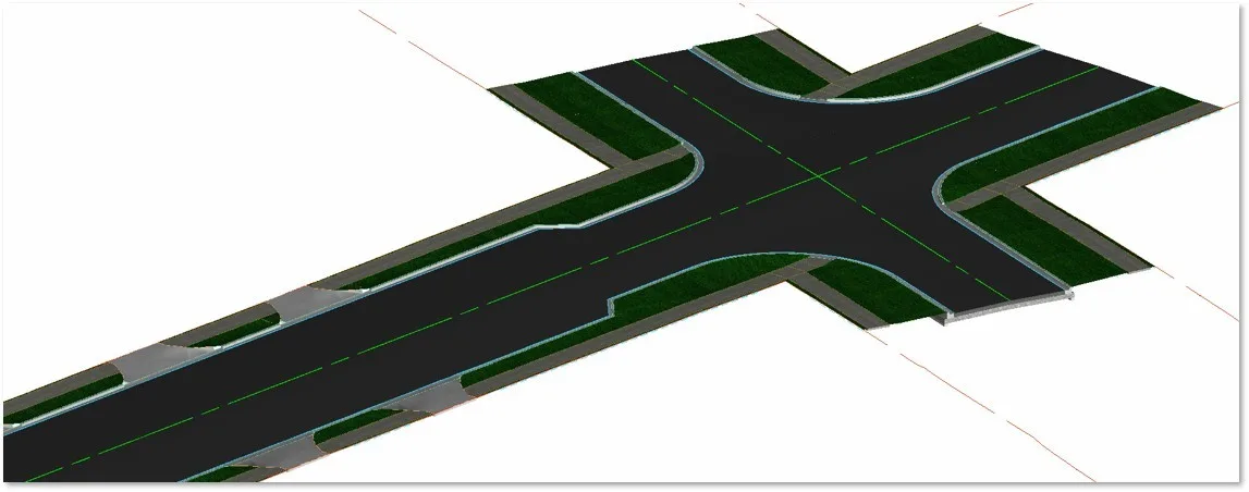 Bentley OpenRoads model of a roadway with white background