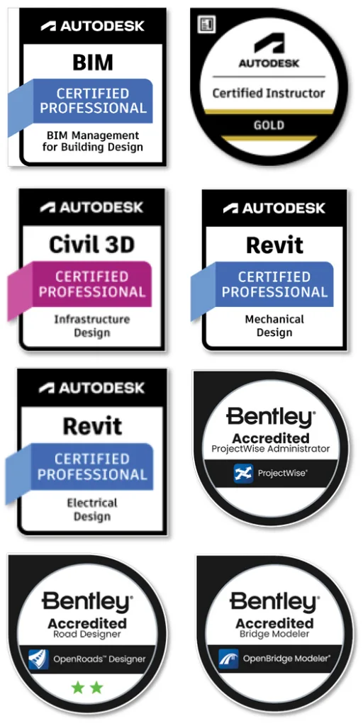 Collage of eight logos for Autodesk and Bentley products